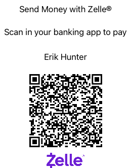 Zelle QR code to send money to Erik Hunter
